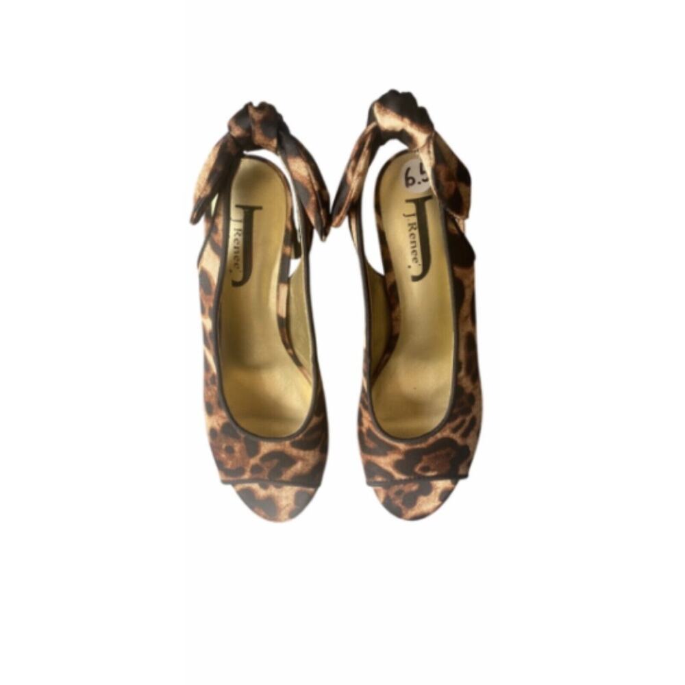 J Renee Slingbacks High Heels Womens Size 6.5 Multi Leopard Print Open Toe